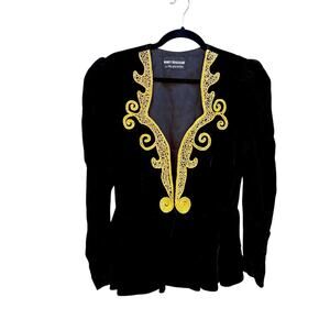 VTG Nancy Bracoloni for Nilani Nites black gold crushed velvet jacket women’s 6